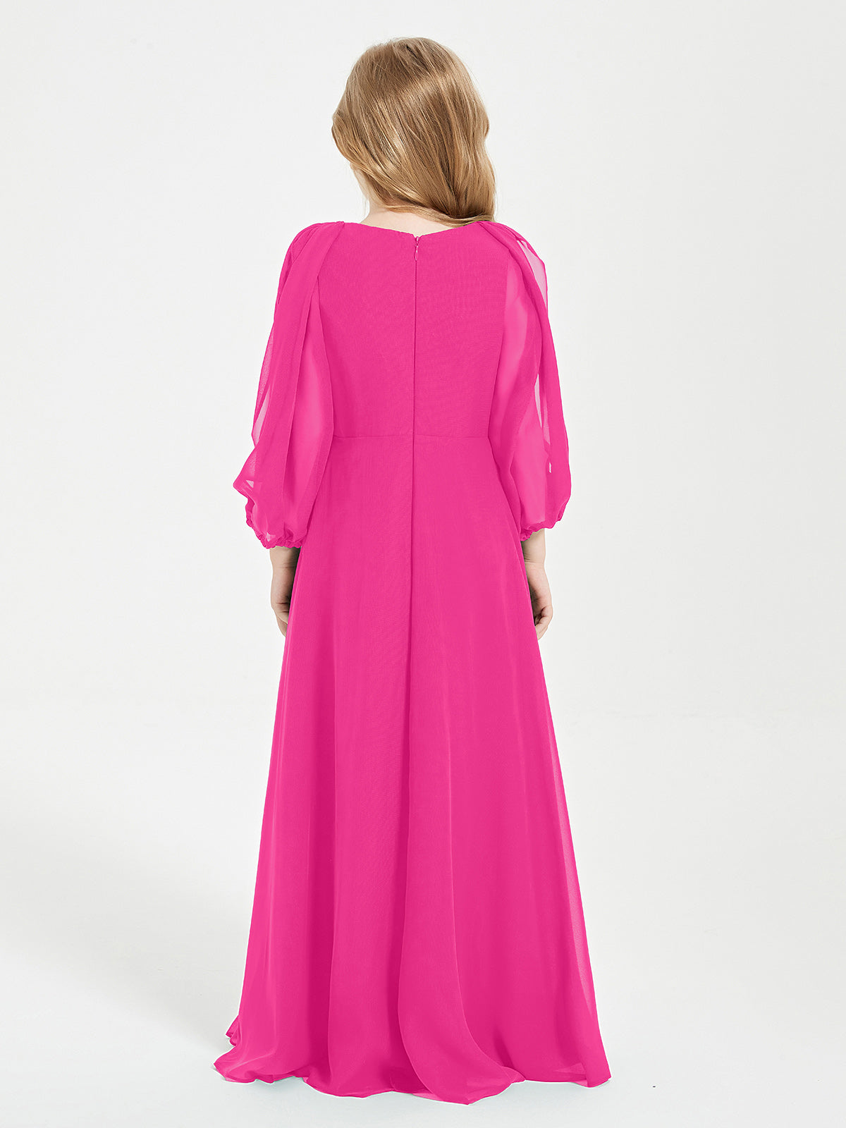 Modest Long Sleeved Junior Bridesmaid Gowns Fuchsia